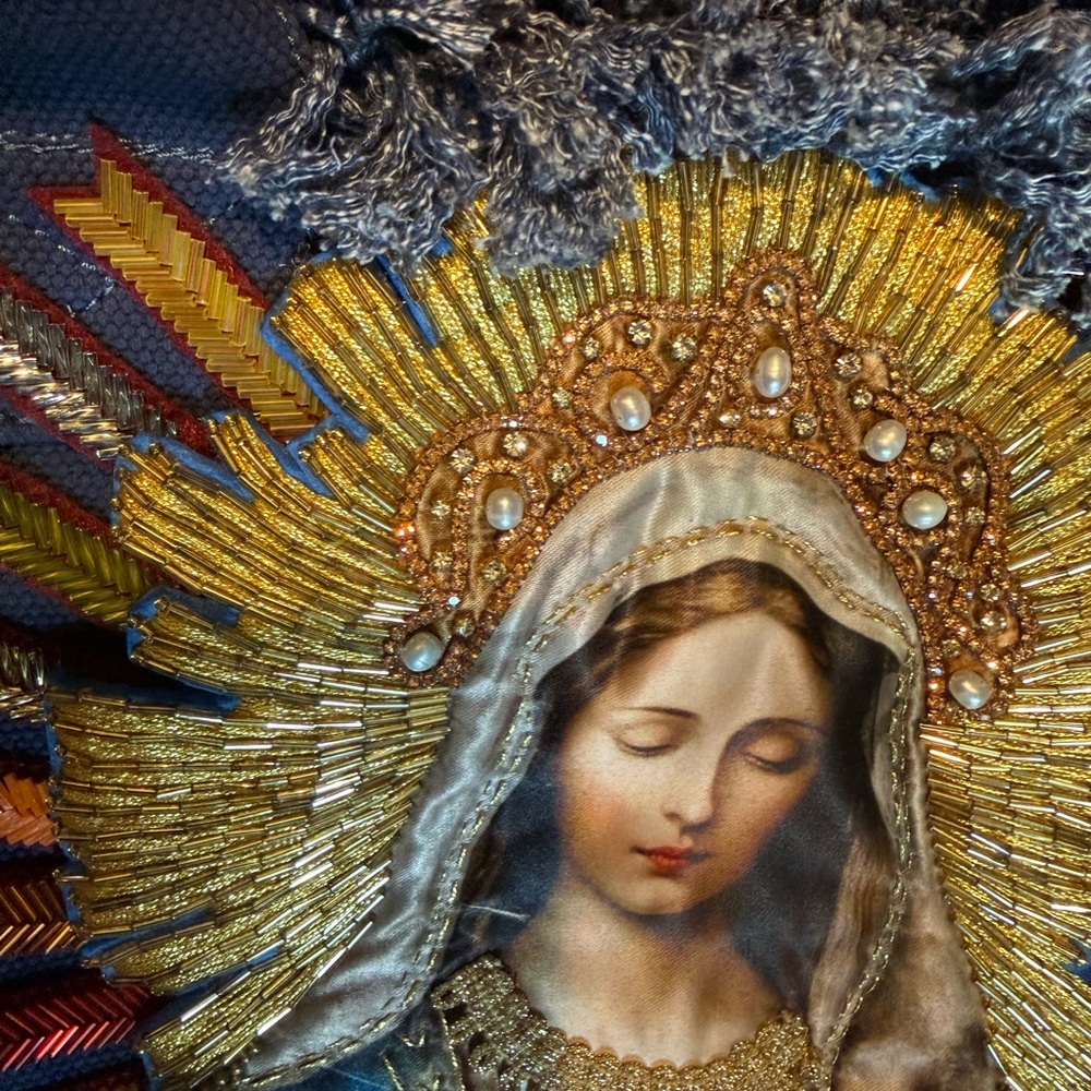 Handmade Two-Sided Tote of Virgin Mary & Cherubs - Picture 4 of 14